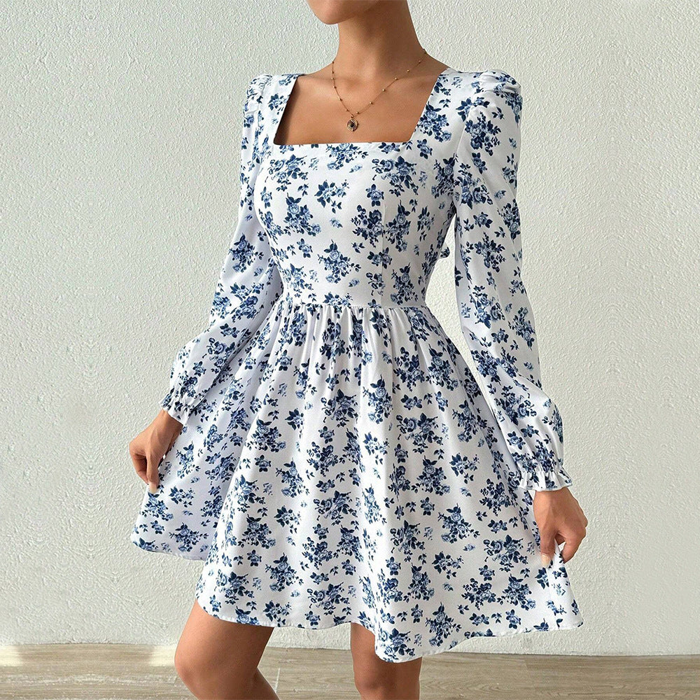 Blue Blossom Square Neck Dress