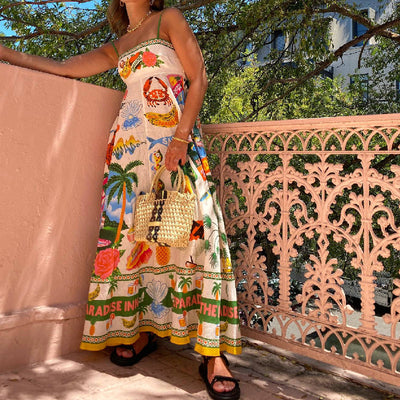 Tropical Paradise Print Maxi Dress