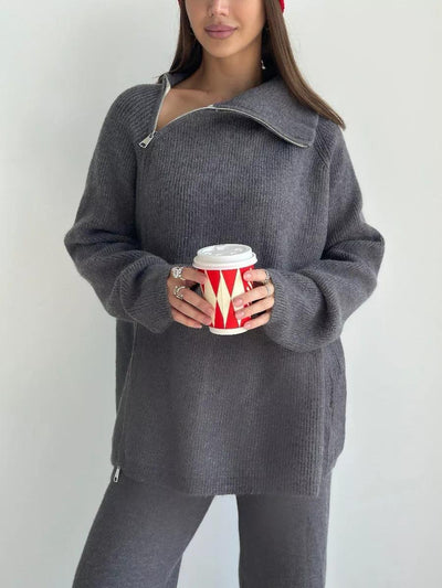 Winter Whisper Asymmetrical Sweater & Pants Set