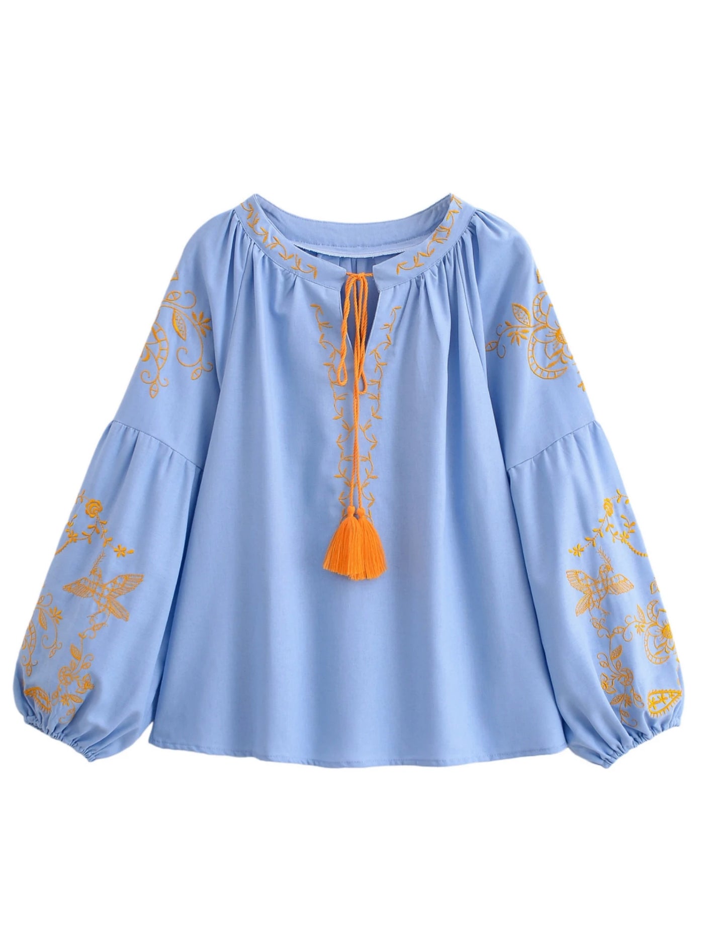 Midnight Marigold Embroidered Blouse
