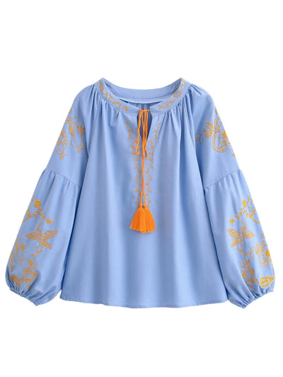 Midnight Marigold Embroidered Blouse