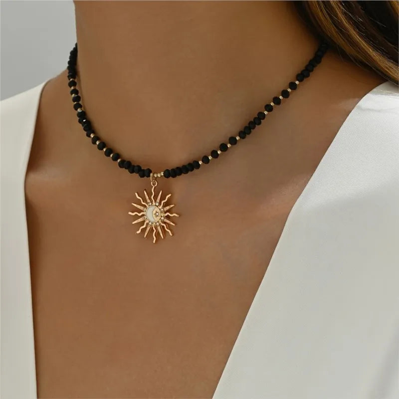 Sun Charm Beaded Choker
