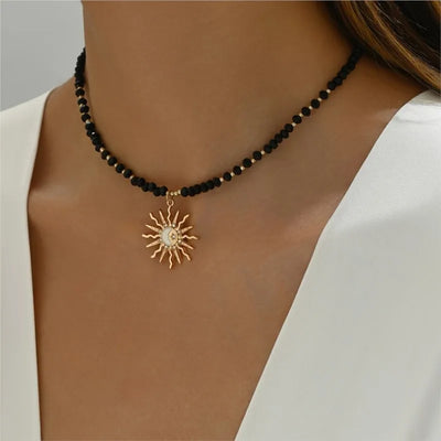 Sun Charm Beaded Choker