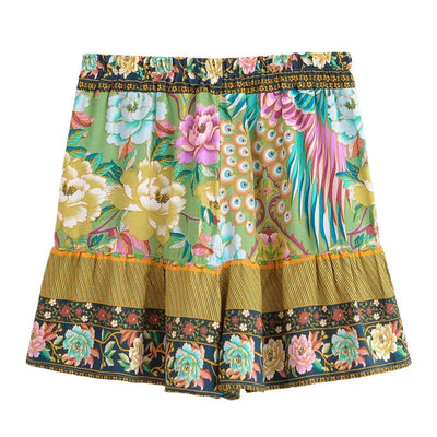 Cyra Boho High-Waist Shorts – Emerald Plume
