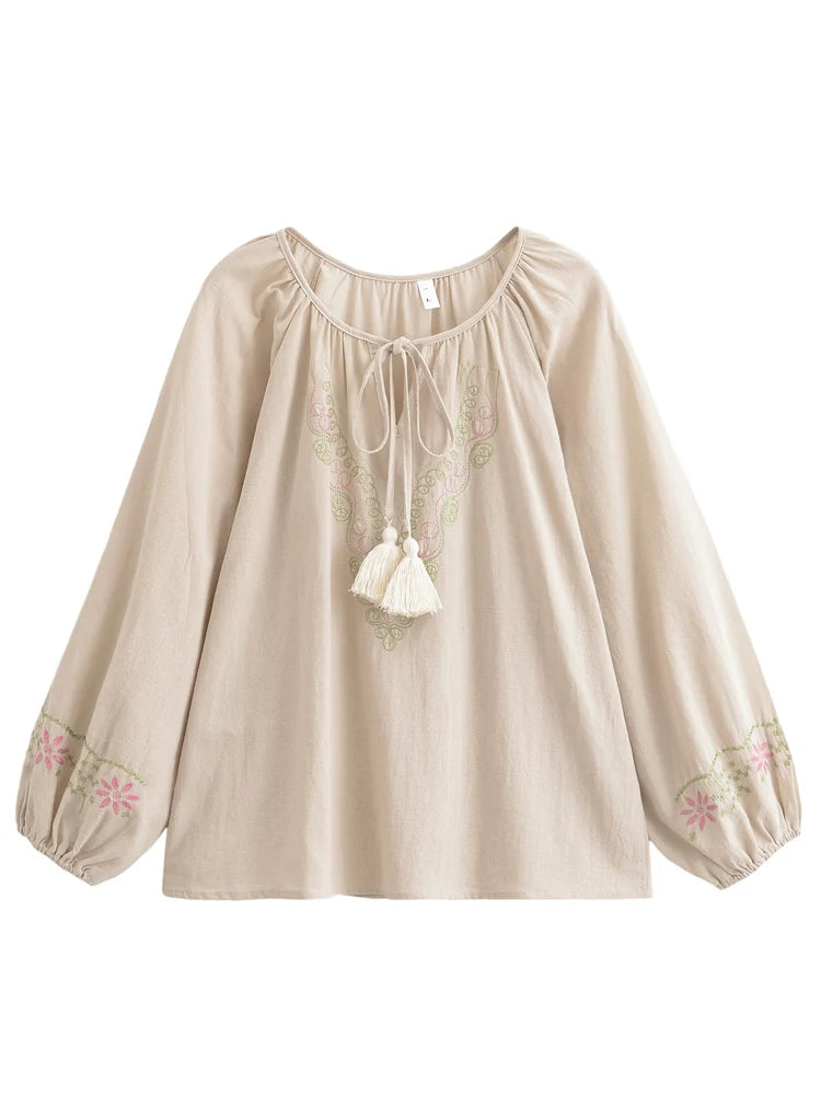 Selene Sage Embroidered Blouse