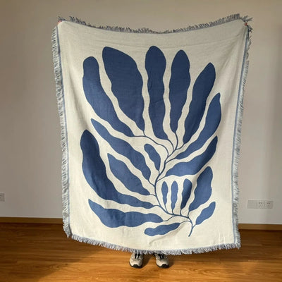 Blue Botanical Woven Throw