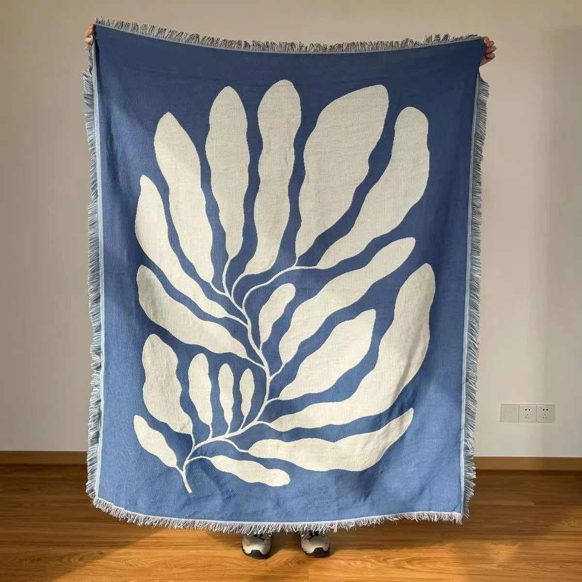 Blue Botanical Woven Throw