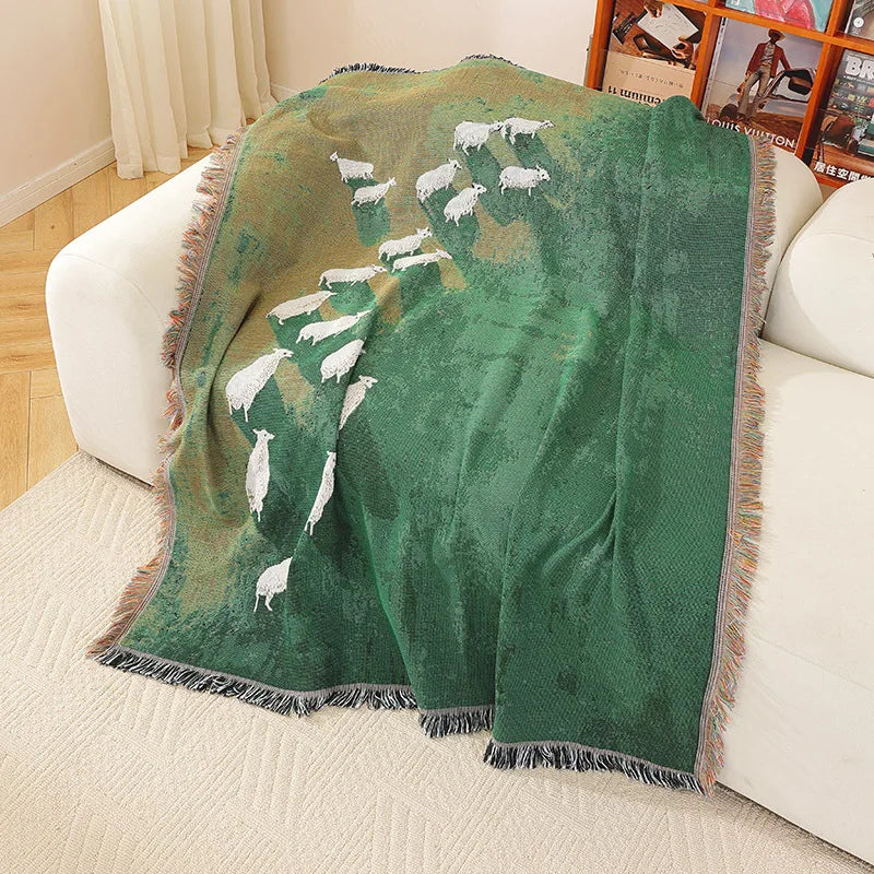 “Wandering Flock” Pastoral Woven Throw