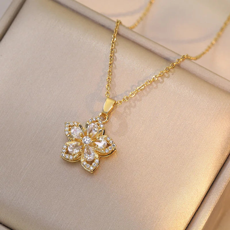 [Golden dew] 18K Gold☆Flower Wind3 Necklace Golden dew] 韓国☆18K Gold☆Lotus Blossom 3 Necklace Pure