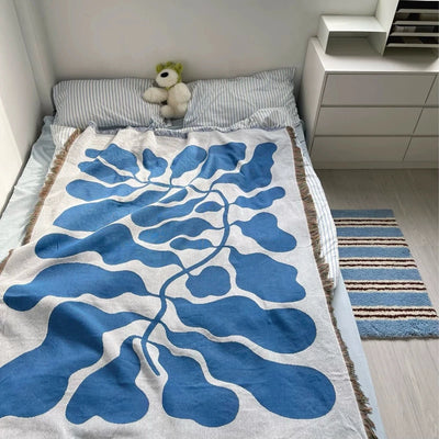Blue Botanical Woven Throw
