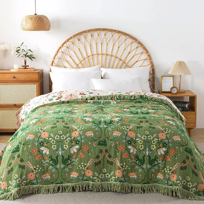 Emerald Bloom Floral Woven Bed Throw