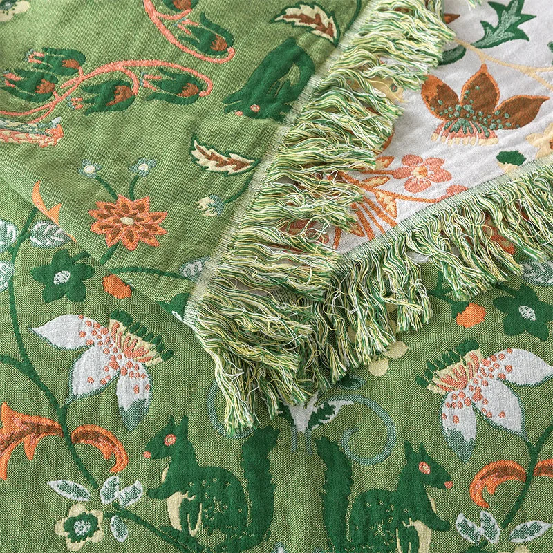Emerald Bloom Floral Woven Bed Throw