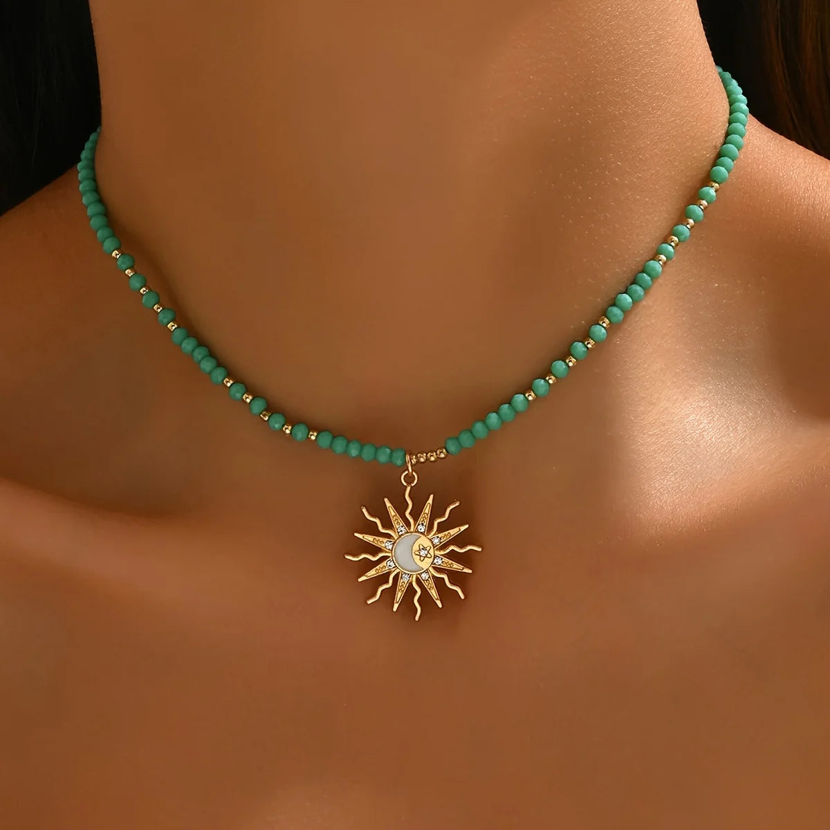 Sun Charm Beaded Choker