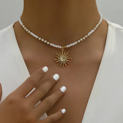 Sun Charm Beaded Choker
