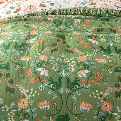 Emerald Bloom Floral Woven Bed Throw