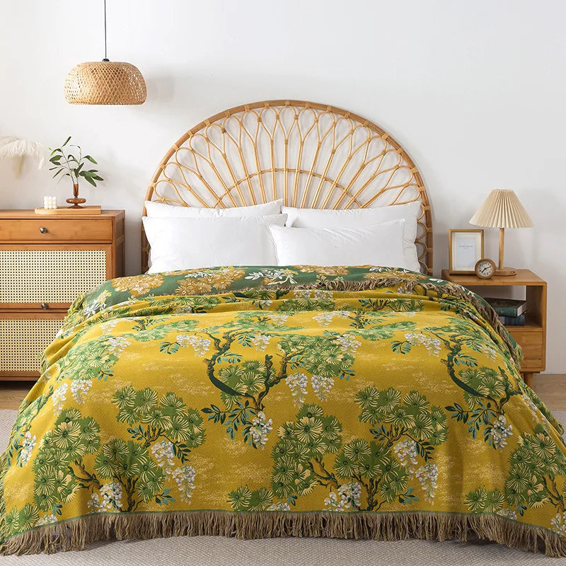 Golden Grove Floral Woven Bed Throw