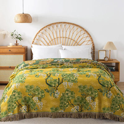 Golden Grove Floral Woven Bed Throw