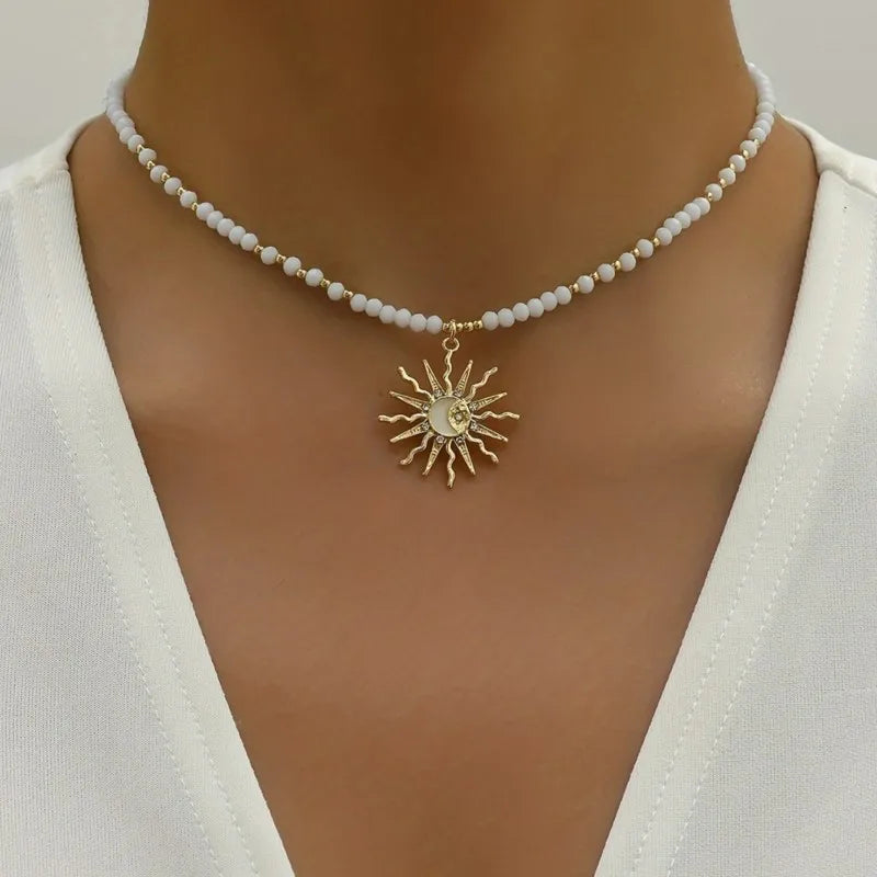 Sun Charm Beaded Choker