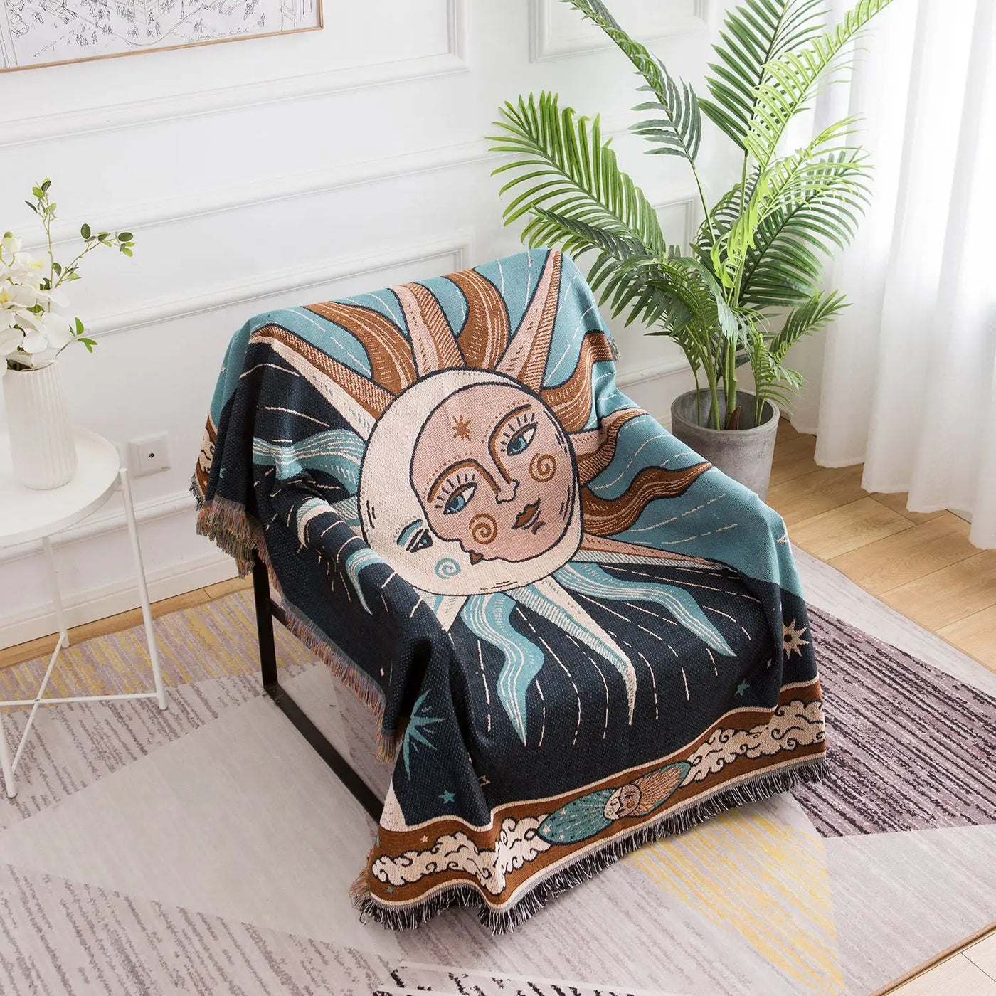 Sun & Moon Woven Tapestry Blanket