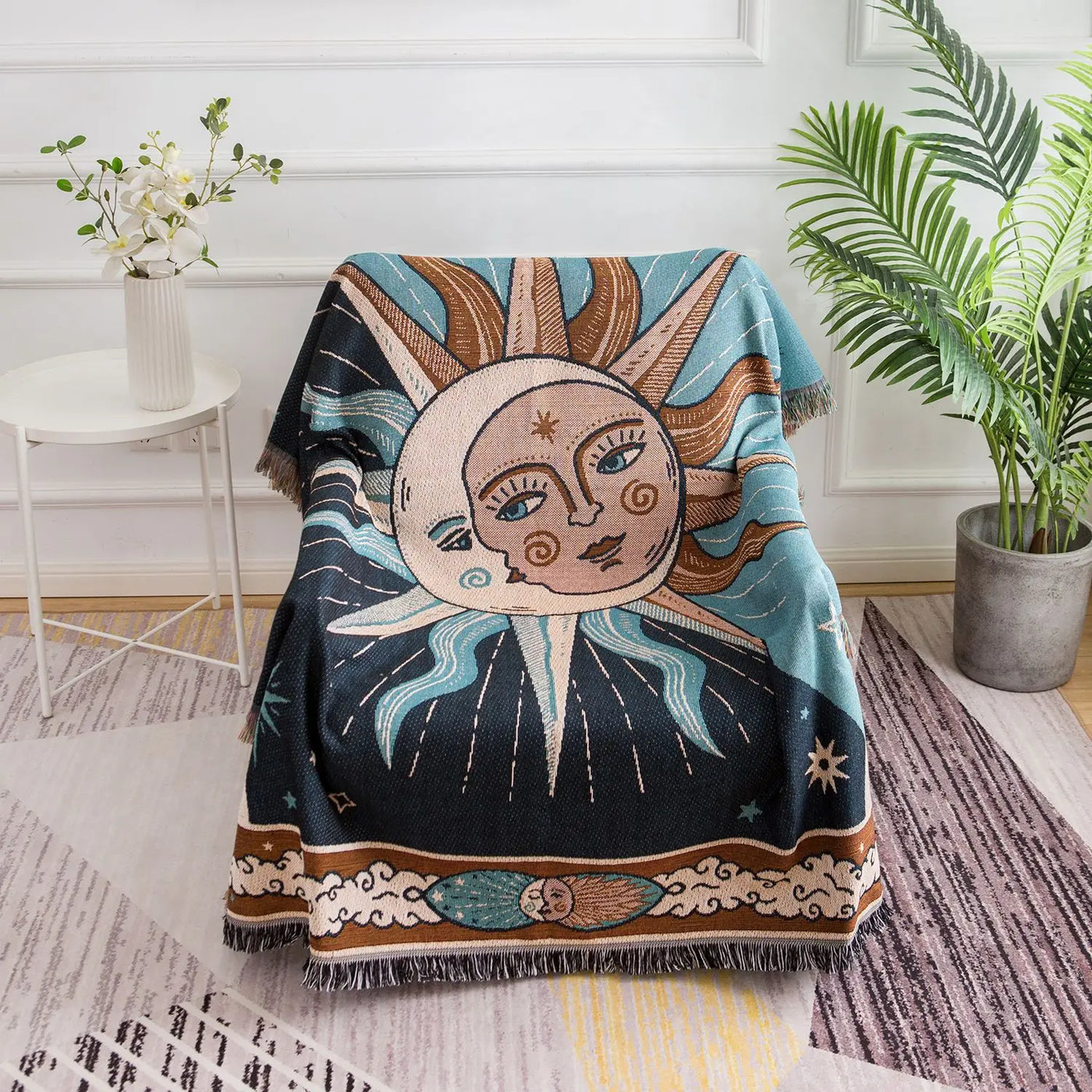 Sun & Moon Woven Tapestry Blanket