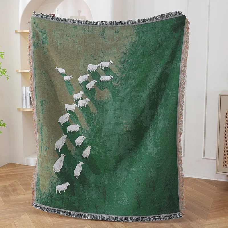 “Wandering Flock” Pastoral Woven Throw