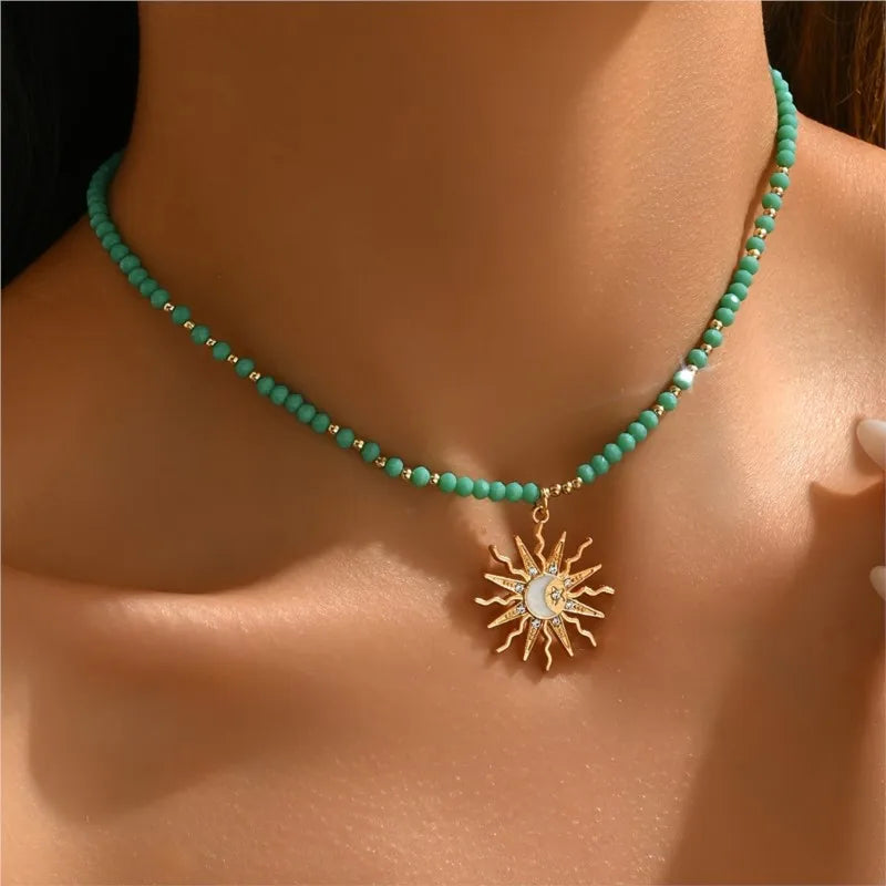 Sun Charm Beaded Choker