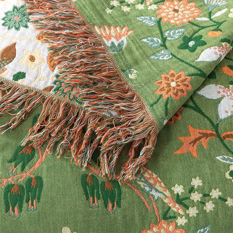 Emerald Bloom Floral Woven Bed Throw