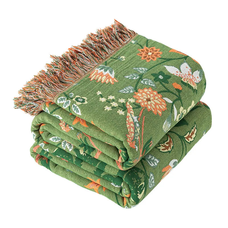 Emerald Bloom Floral Woven Bed Throw