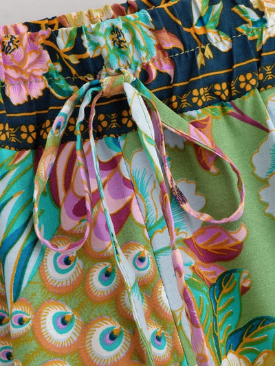 Cyra Boho High-Waist Shorts – Emerald Plume
