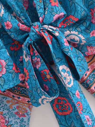 Azure Blossoms Wrap Kimono