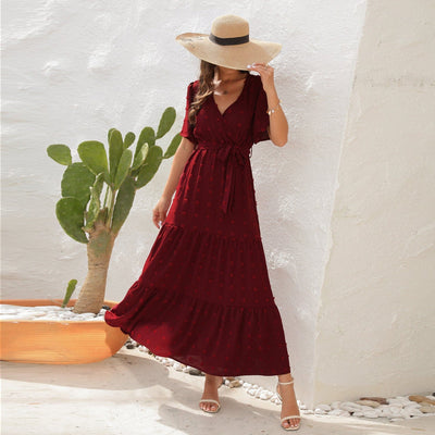 AIYOYA S / Deep Red Unity Boho Maxi Dress