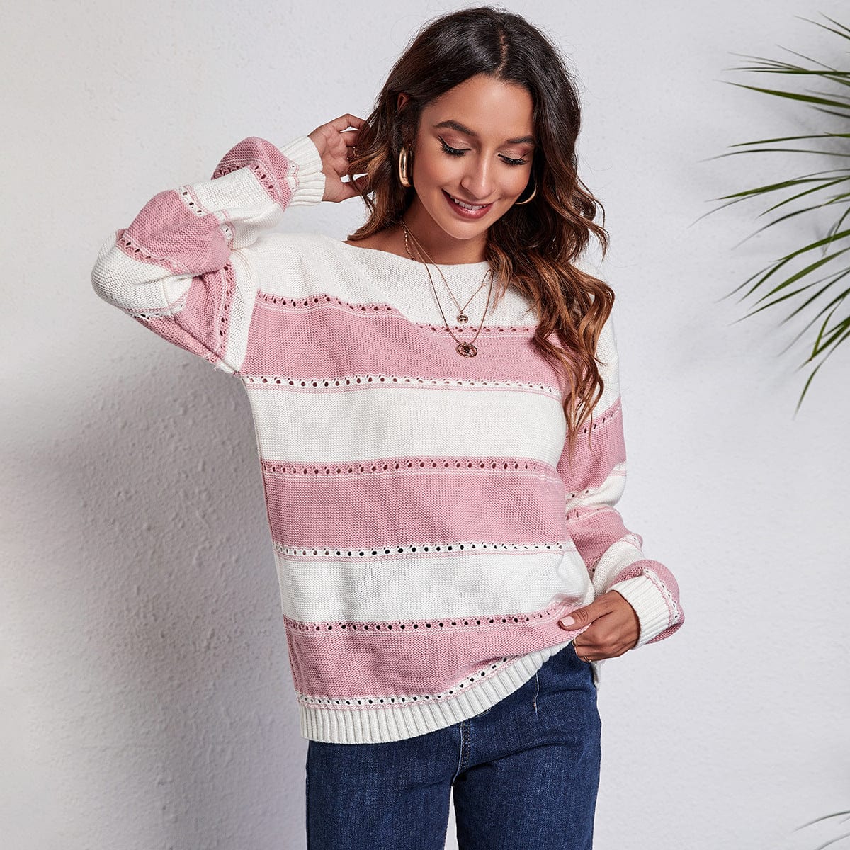 BeingSun S / Pink Rowan Striped Hollow Sweater