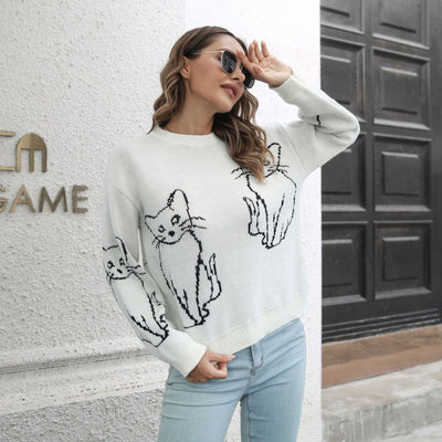 BeingSun S / White Magnolia Cat Brocade Sweater
