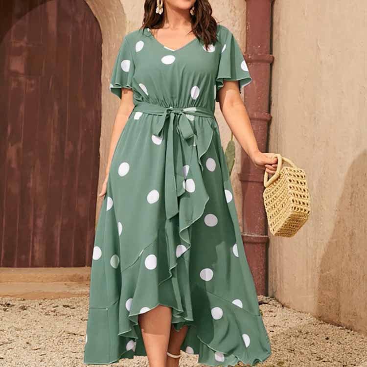 Citistore XL / Army Green Plus Size Orchid Polka Dot Maxi Dress
