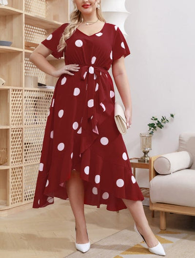 Citistore XL / Burgundy Plus Size Orchid Polka Dot Maxi Dress