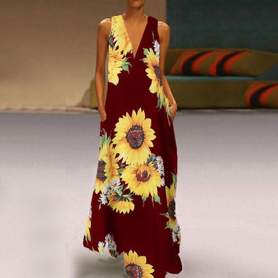CYSM M / Burgundy Plus Size Sunshine Blossom Maxi Dress