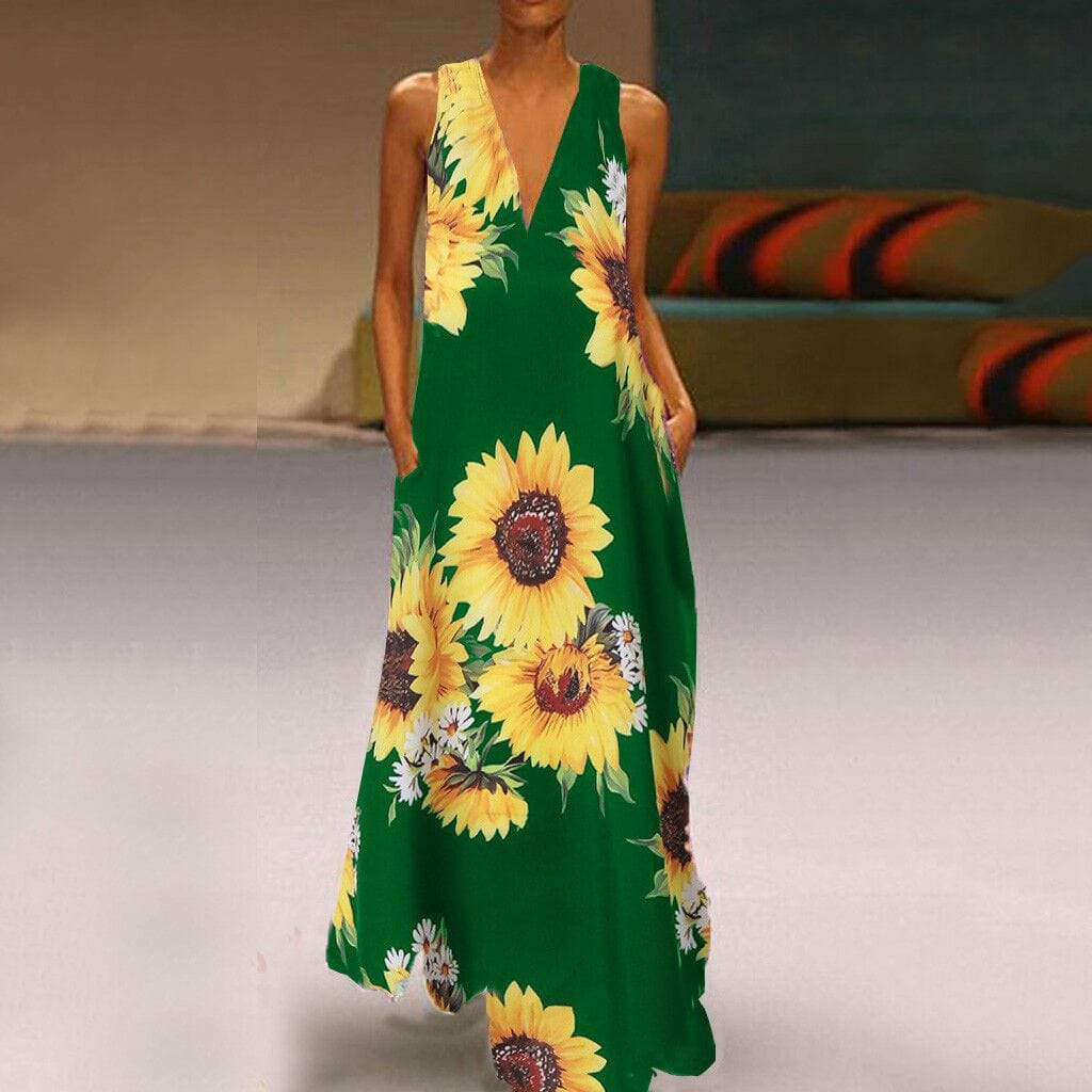 CYSM S / Green Sunshine Blossom Maxi Dress