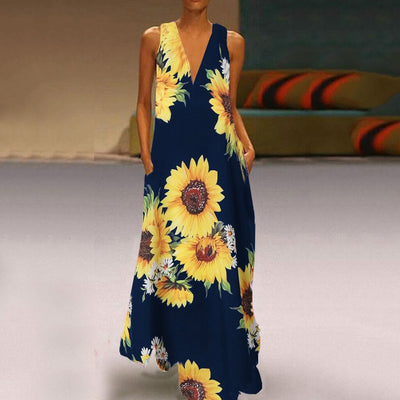 CYSM S / Navy Blue Sunshine Blossom Maxi Dress