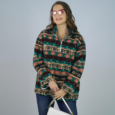 Daisy Grace Aztec Print Plush Sweatshirt