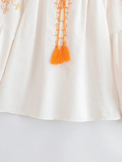 Midnight Marigold Embroidered Blouse