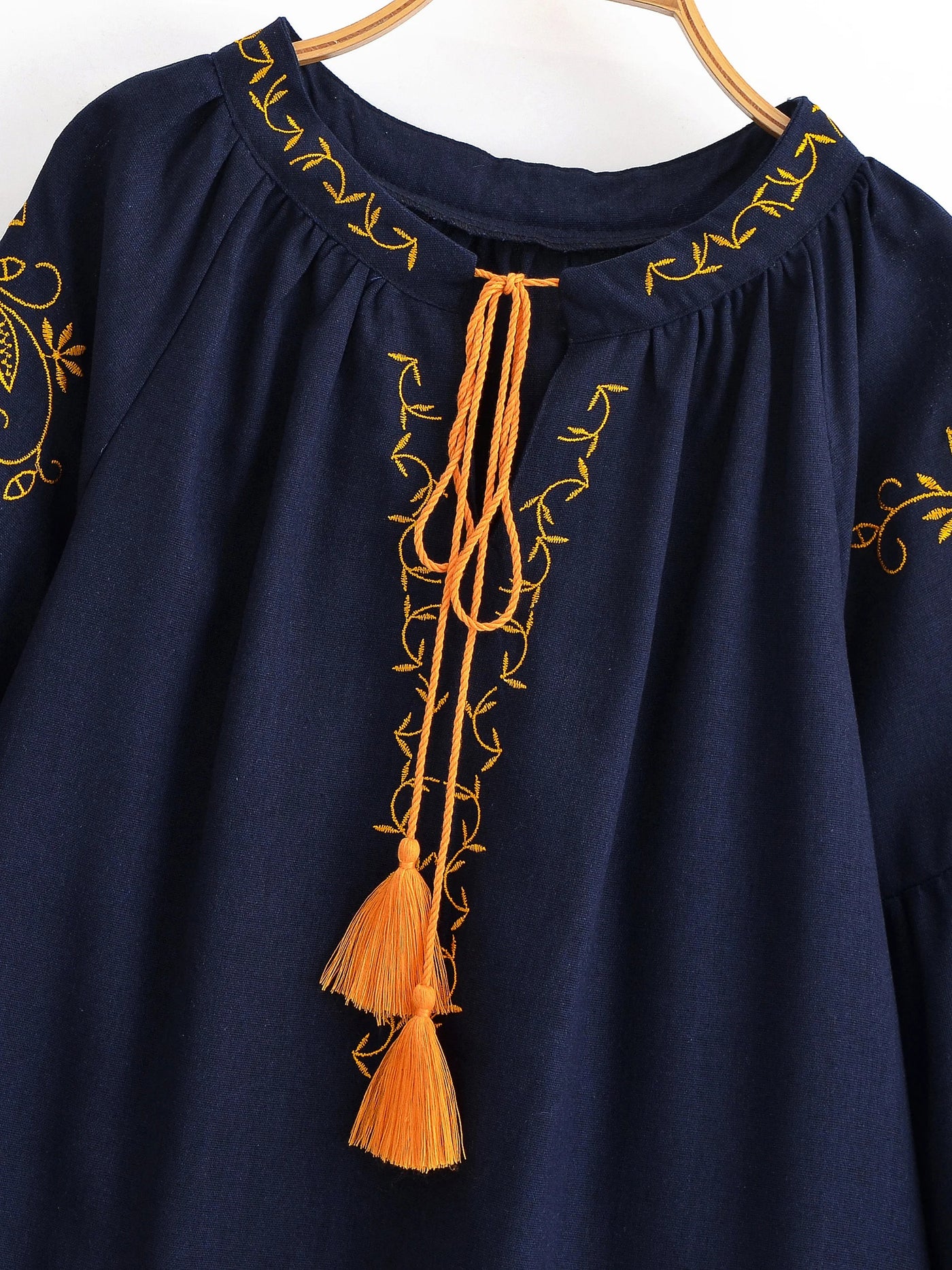 Midnight Marigold Embroidered Blouse