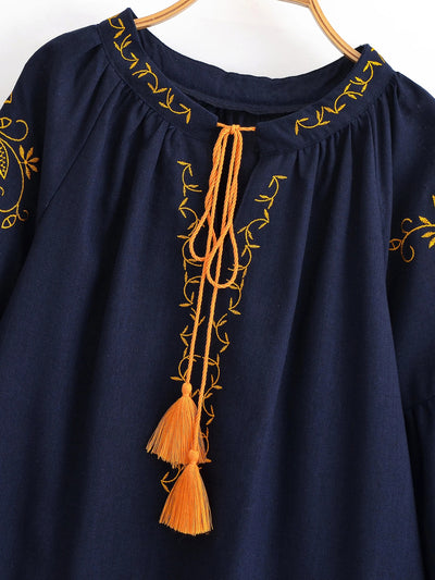 Midnight Marigold Embroidered Blouse