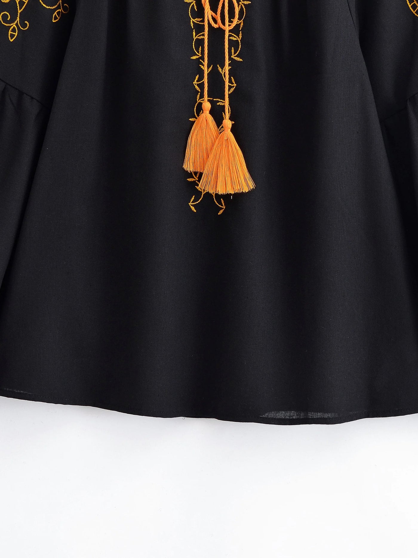 Midnight Marigold Embroidered Blouse