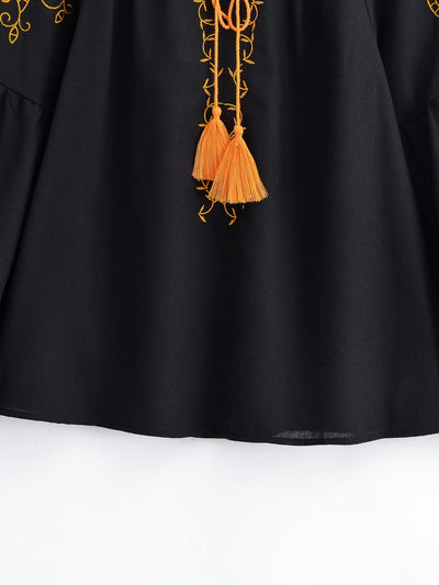 Midnight Marigold Embroidered Blouse