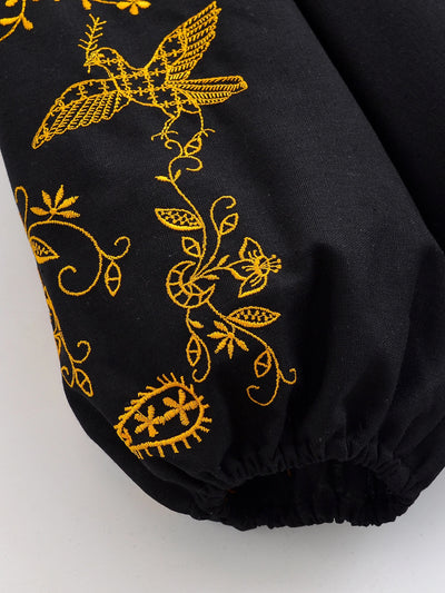 Midnight Marigold Embroidered Blouse