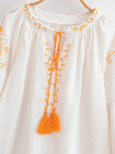 Midnight Marigold Embroidered Blouse