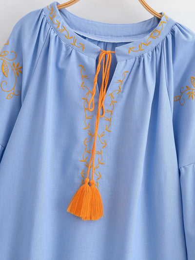 Midnight Marigold Embroidered Blouse