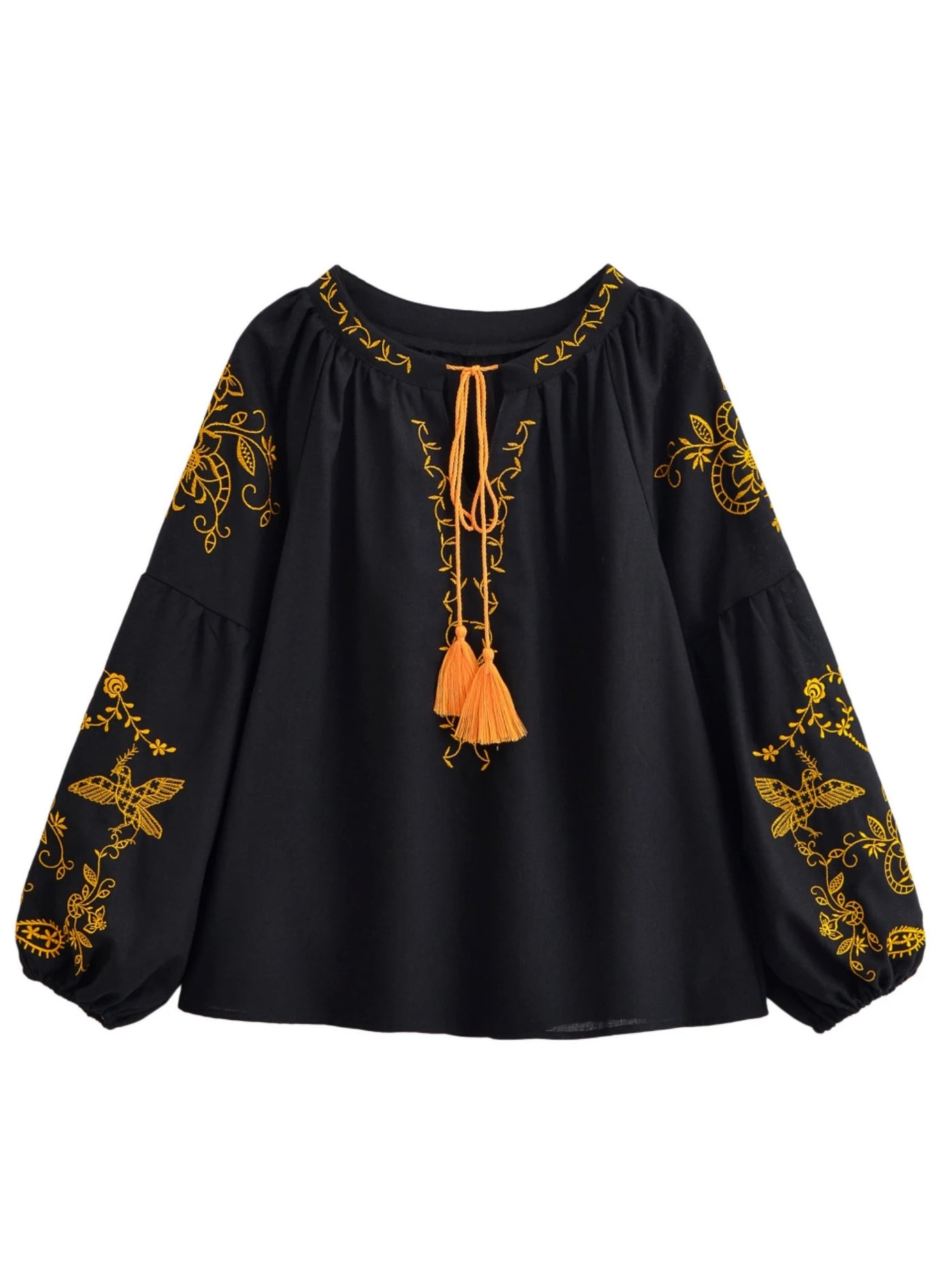 Midnight Marigold Embroidered Blouse