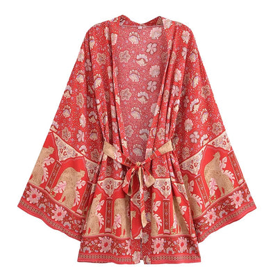 Cadence Floral Kimono In Red