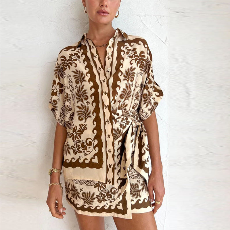 Nyra Tropical Shirt & Skirt Matching Set